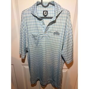 FootJoy Polo Shirt Mens Medium Blue White Sedona Golf Resort Performance Fabric